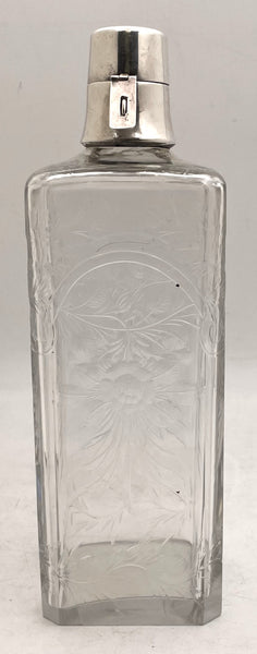 Hawkes Sterling Silver & Etched Glass Bar Decanter in Art Deco Style