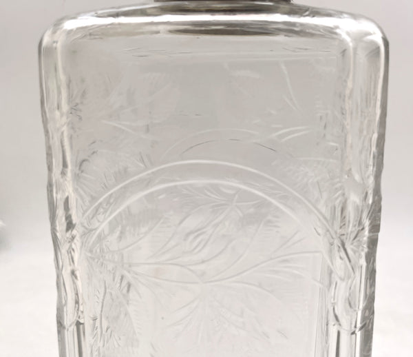 Hawkes Sterling Silver & Etched Glass Bar Decanter in Art Deco Style