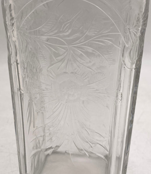 Hawkes Sterling Silver & Etched Glass Bar Decanter in Art Deco Style