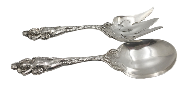 Reed & Barton Old Sterling Silver Salad Set in Love Disarmed Art Nouveau Pattern