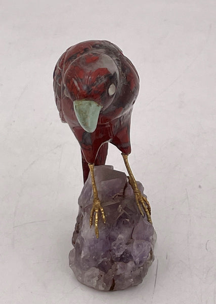Bird Carved Stone Sculpture on Amethyst