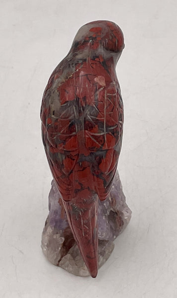 Bird Carved Stone Sculpture on Amethyst