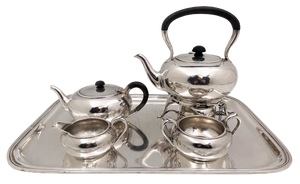 McAuliffe & Handley Sterling Silver 4-Piece Tea Service in Arts & Crafts Style with Tray