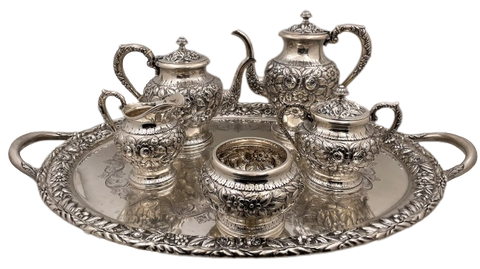 S. Kirk & Son Repousse Sterling Silver 6-Piece Tea & Coffee Set with Tray