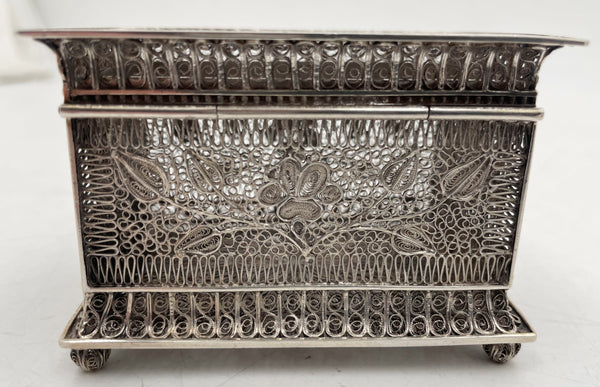 Filigree Early 20th Century Silver Box with Floral Motifs