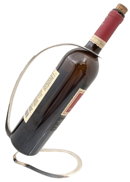 Allan Adler Sterling Silver Hammered Wine Bottle Holder Novelty Barware in Mid-Century Modern Style