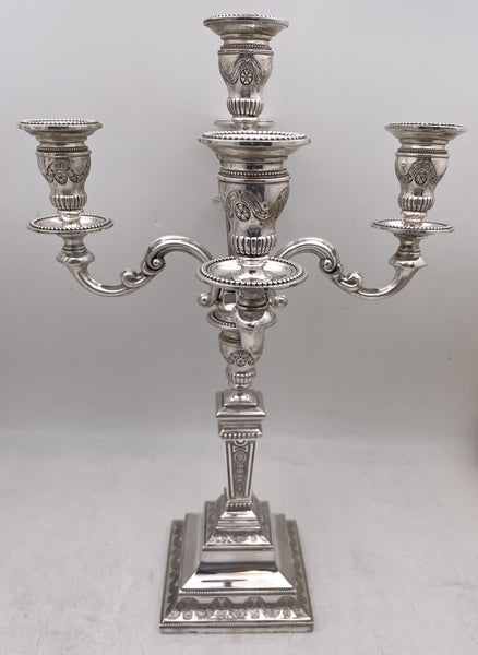 Pair of Portuguese Silver 5-Light Candelabra with Ornate Motifs