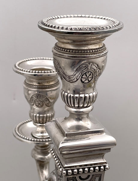 Pair of Portuguese Silver 5-Light Candelabra with Ornate Motifs