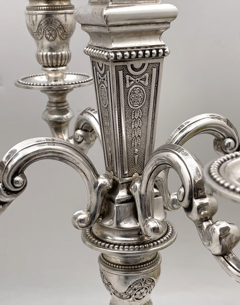 Pair of Portuguese Silver 5-Light Candelabra with Ornate Motifs