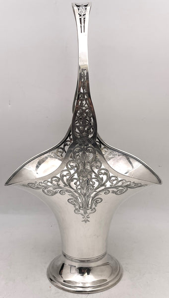 Gorham Sterling Silver 1915 Basket Bowl in Art Nouveau Style with Pierced Motifs