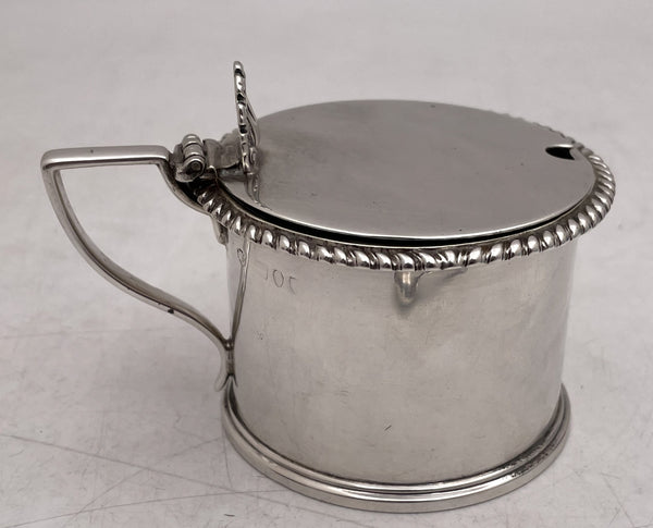 English Sterling Silver 1890 Victorian Mustard Pot with Glass Liner and Spoon