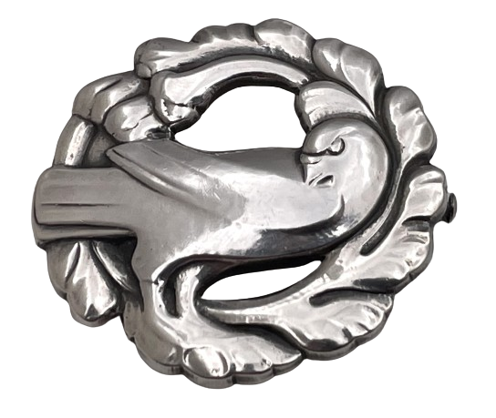 Georg Jensen Sterling Silver Hammered Brooch #165 with Bird from 1930s