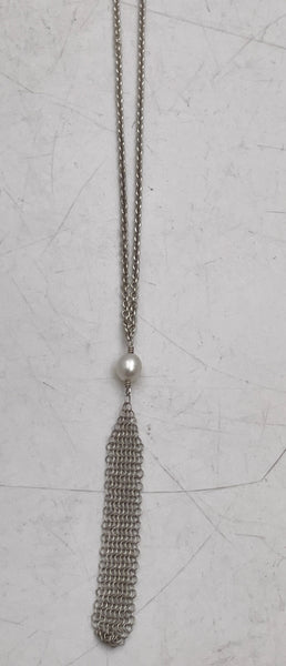 Tiffany & Co. by E. Peretti Mesh Sterling Silver & Pearl Necklace with Original Pouch & Box