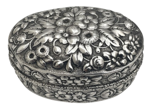 Dominick & Haff for Bailey, Banks & Biddle Sterling Silver Oval Repousse Snuff Box