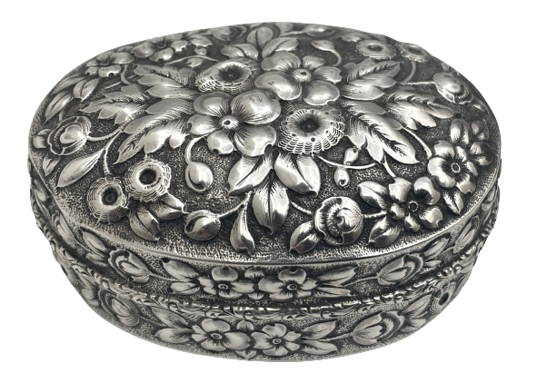 Dominick & Haff for Bailey, Banks & Biddle Sterling Silver Oval Repousse Snuff Box