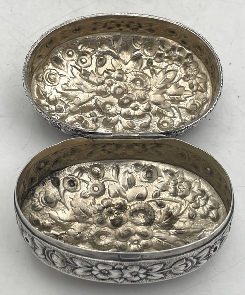 Dominick & Haff for Bailey, Banks & Biddle Sterling Silver Oval Repousse Snuff Box