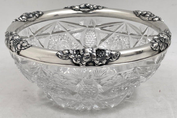 Gorham Sterling Silver Cut Glass 1903 Bowl in Art Nouveau Style