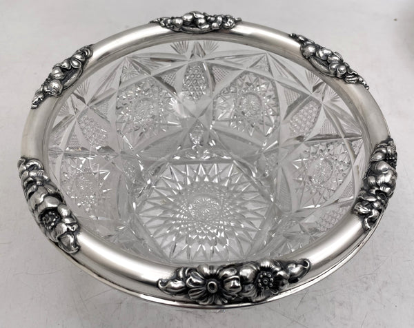 Gorham Sterling Silver Cut Glass 1903 Bowl in Art Nouveau Style