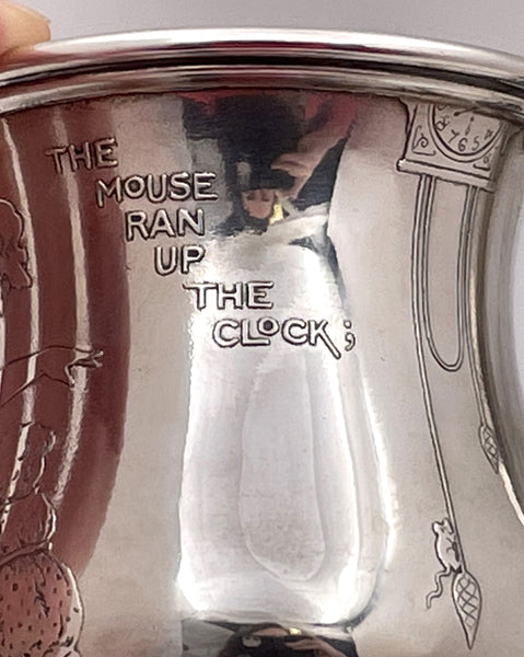 Tiffany & Co. Sterling Silver 1908 Child Mug the Mouse Ran Up the Clock