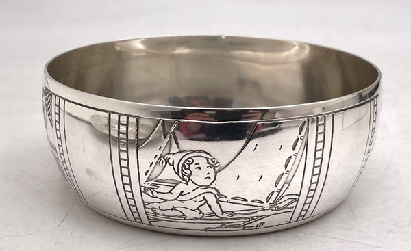 Tiffany & Co. Sterling Silver Child Bowl & Underplate with Boys Playing Sports