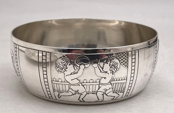 Tiffany & Co. Sterling Silver Child Bowl & Underplate with Boys Playing Sports