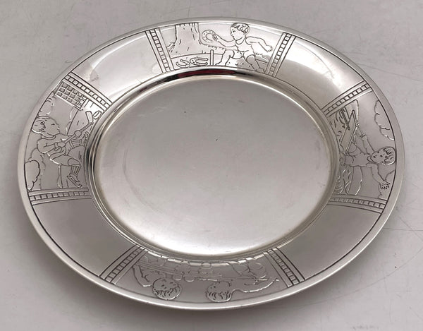 Tiffany & Co. Sterling Silver Child Bowl & Underplate with Boys Playing Sports