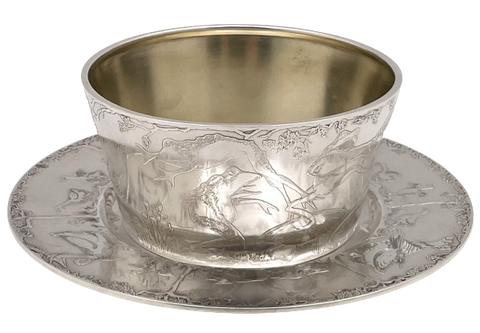 F. Smith Sterling Silver Child Bowl & Underplate with Embossed Animal Motifs