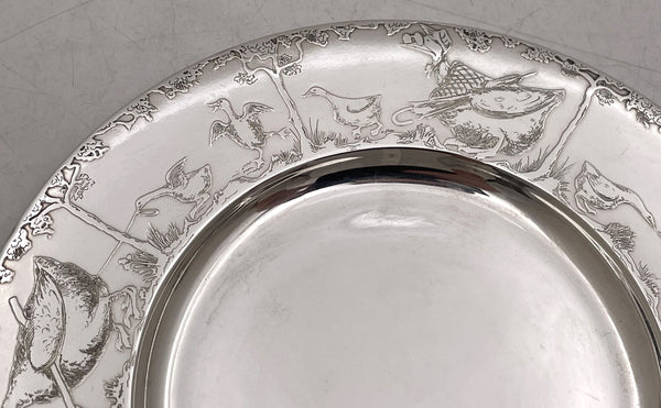 F. Smith Sterling Silver Child Bowl & Underplate with Embossed Animal Motifs