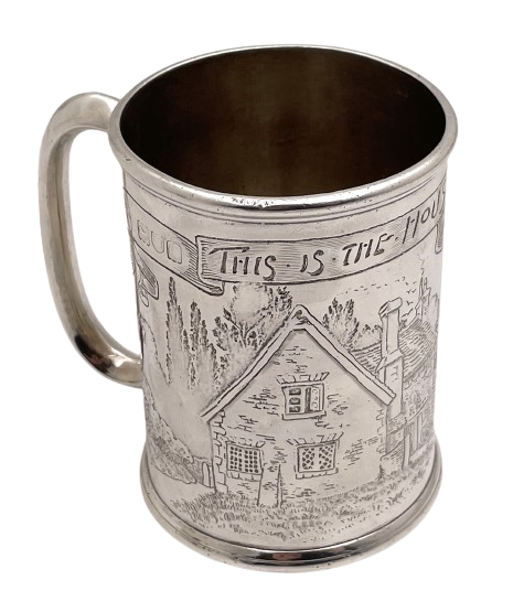 Mappin English Sterling Silver 1898 Child's / Christening Mug with House & Mouse
