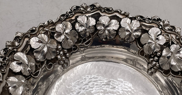 Sterling Silver Hammered Repousse Bowl with Leaves & Vine Motifs