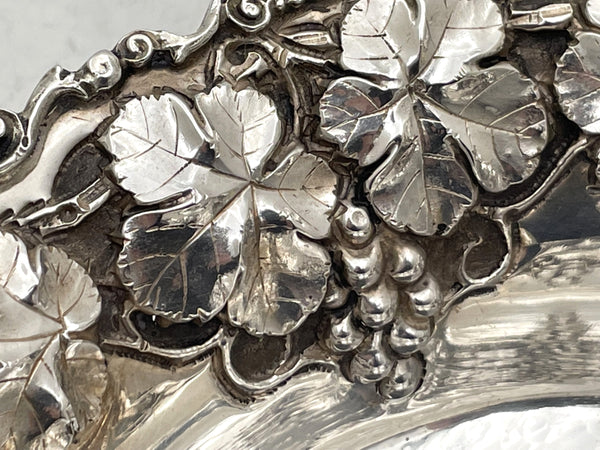 Sterling Silver Hammered Repousse Bowl with Leaves & Vine Motifs