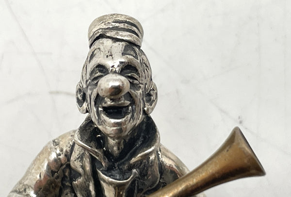 Italian Silver & Mixed Metal Set of 3 Realistic Circus Clowns from Mid-20th Century