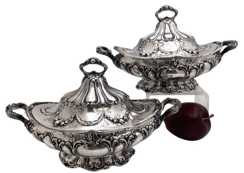 Gorham Chantilly Grande Pair of Sterling Silver 1900 Tureens in Art Nouveau Style