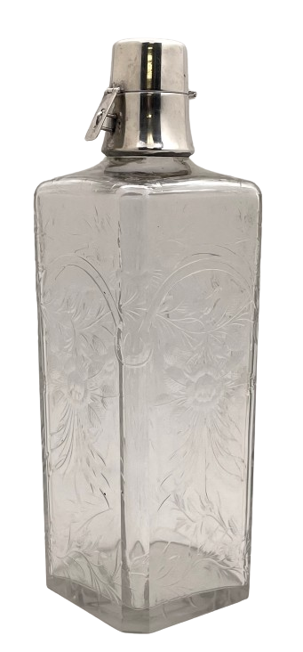 Hawkes Sterling Silver & Etched Glass Bar Decanter in Art Deco Style