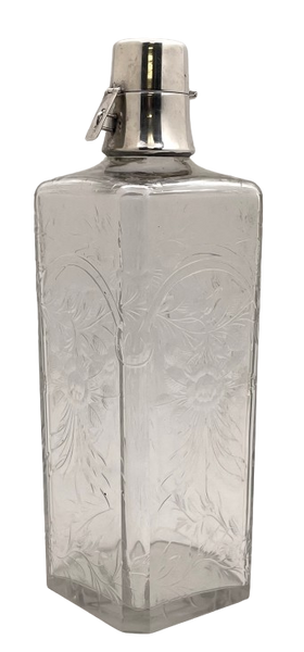 Hawkes Sterling Silver & Etched Glass Bar Decanter in Art Deco Style