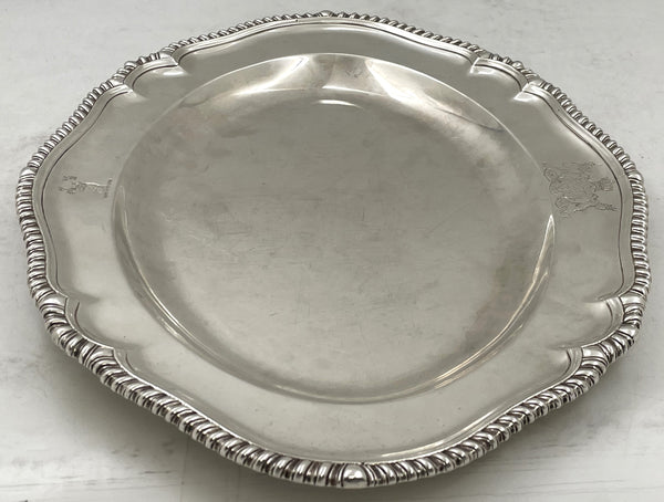 William Holmes Sterling Silver 1785 Georgian Platter / Tray with Crest & Provenance of JP Morgan Family