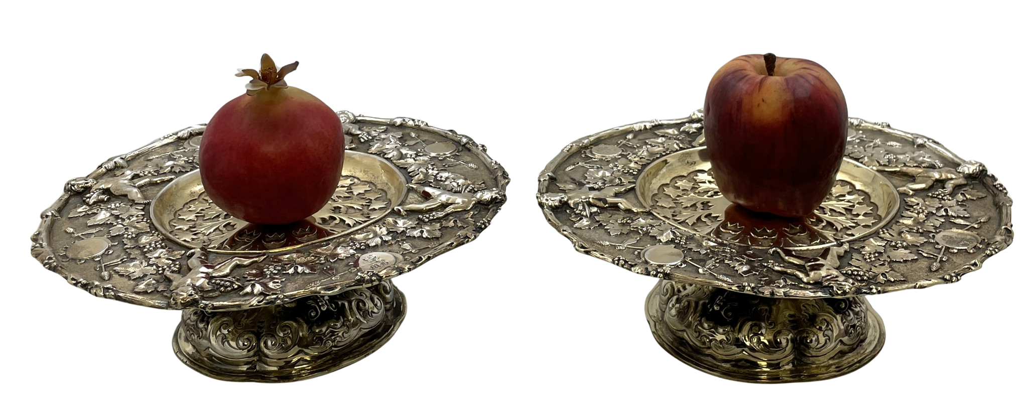 Pair of Fox 1848 English Gilt Sterling Silver Victorian Tazzas/ Compote Stands