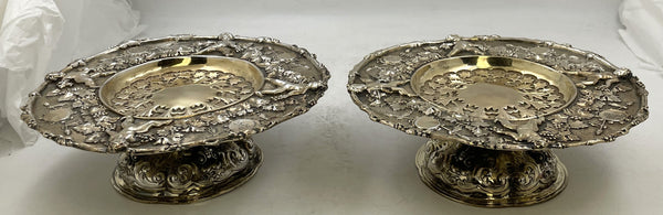 Pair of Fox 1848 English Gilt Sterling Silver Victorian Tazzas/ Compote Stands