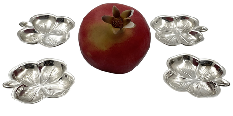 Cartier Set of 4 Sterling Silver Clover-Shaped Nut Dishes with Original Pouches