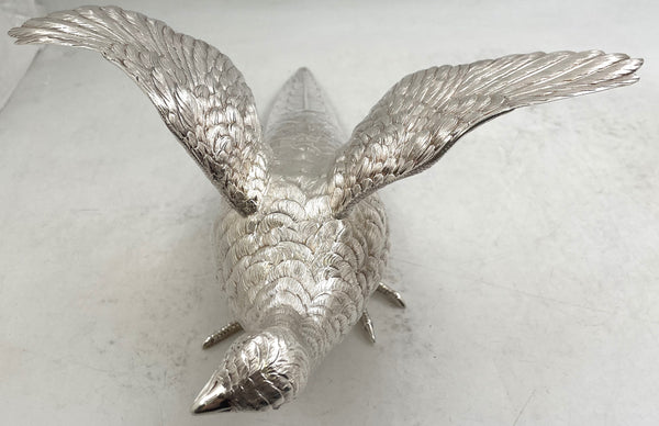 Pair of Continental Silver Pheasants from 19th or Early 20th Century