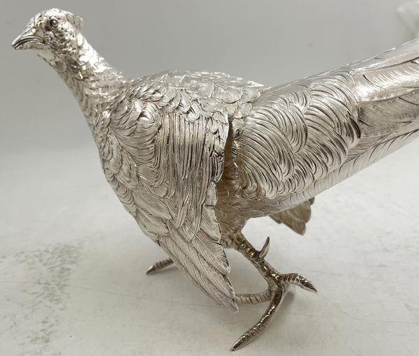 Pair of Continental Silver Pheasants from 19th or Early 20th Century