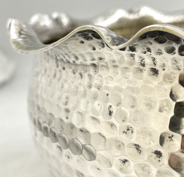Strube German Silver Hammered Centerpiece Bowl in Jugendstil Style from Early 20th Century