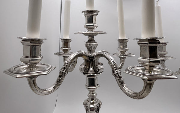 Pair of European Continental Silver 5-Light Candelabra from Late 19th or Early 20th Century