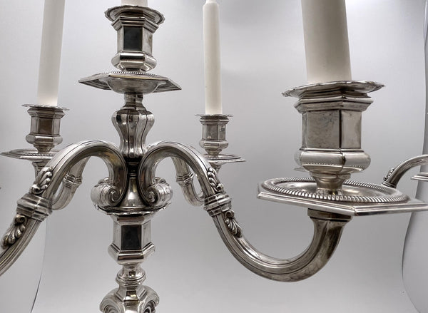 Pair of European Continental Silver 5-Light Candelabra from Late 19th or Early 20th Century
