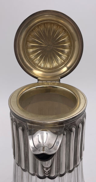 Pair of French Sterling Silver and Cut Glass Carafes/ Pitchers from Late 19th Century