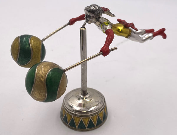 Tiffany & Co. Sterling Silver and Enamel Set of 2 Acrobatic Circus Figurines on Plinths by Gene Moore
