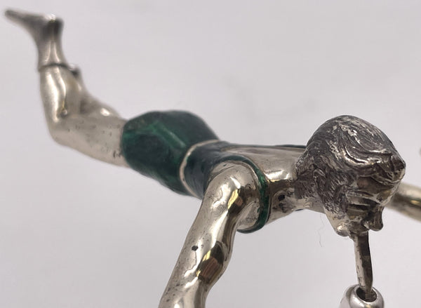 Tiffany & Co. Sterling Silver and Enamel Set of 2 Acrobatic Circus Figurines on Plinths by Gene Moore