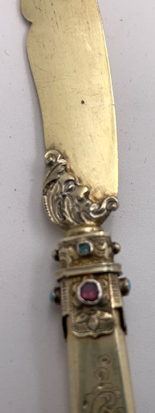 Austrian All Silver 20- Piece Fish Set Circa 1880 Gilt Inlaid with Stones