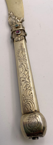 Austrian All Silver 20- Piece Fish Set Circa 1880 Gilt Inlaid with Stones