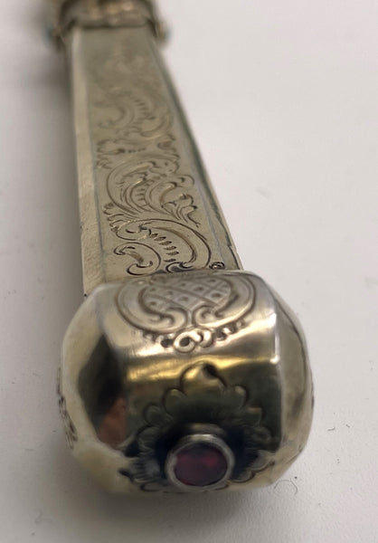 Austrian All Silver 20- Piece Fish Set Circa 1880 Gilt Inlaid with Stones